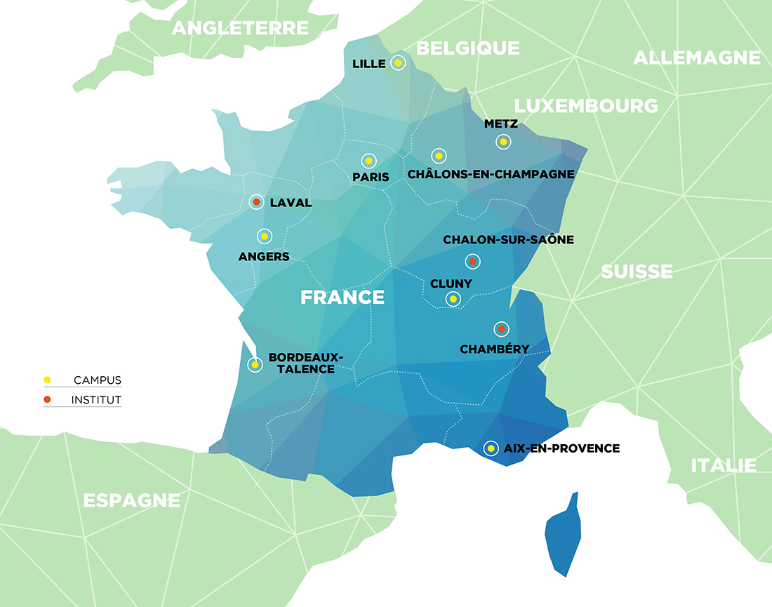 Répartition des campus Arts et Métiers sur la carte de France