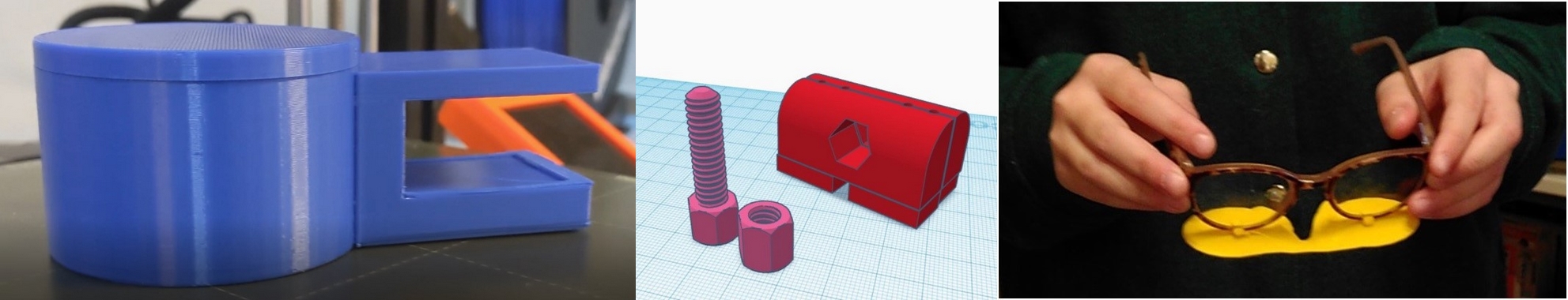Poubellator, porte stylo et pince pour lunettes réalisés dans le cadre du challenge Impression 3D.