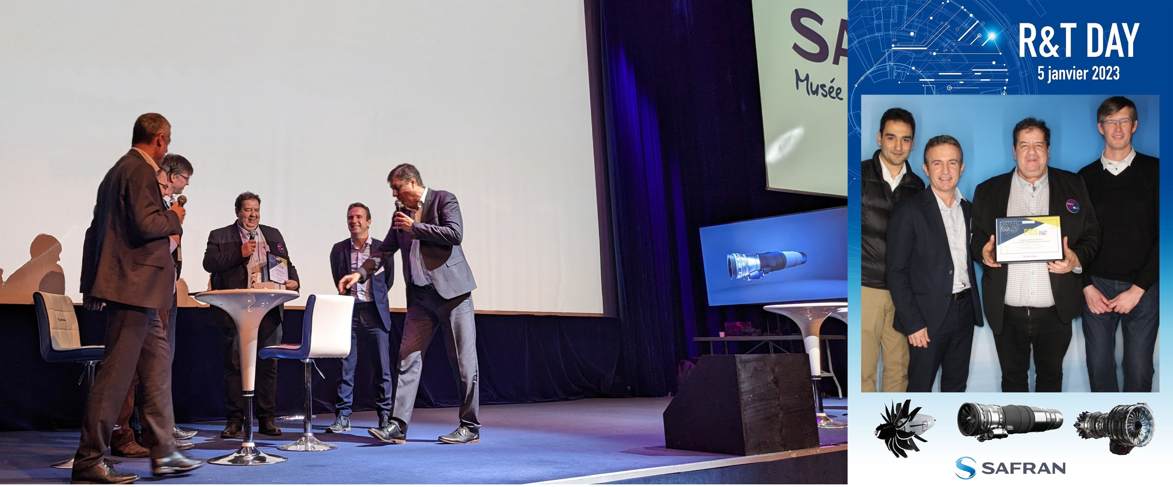 AMVALOR Arts et Métiers a reçu en janvier 2022 le prix Développement des partenariats lors du R&T Day du groupe Safran. A droite : Bertrand Coulon et Farid Bakir, du laboratoire LIFSE.