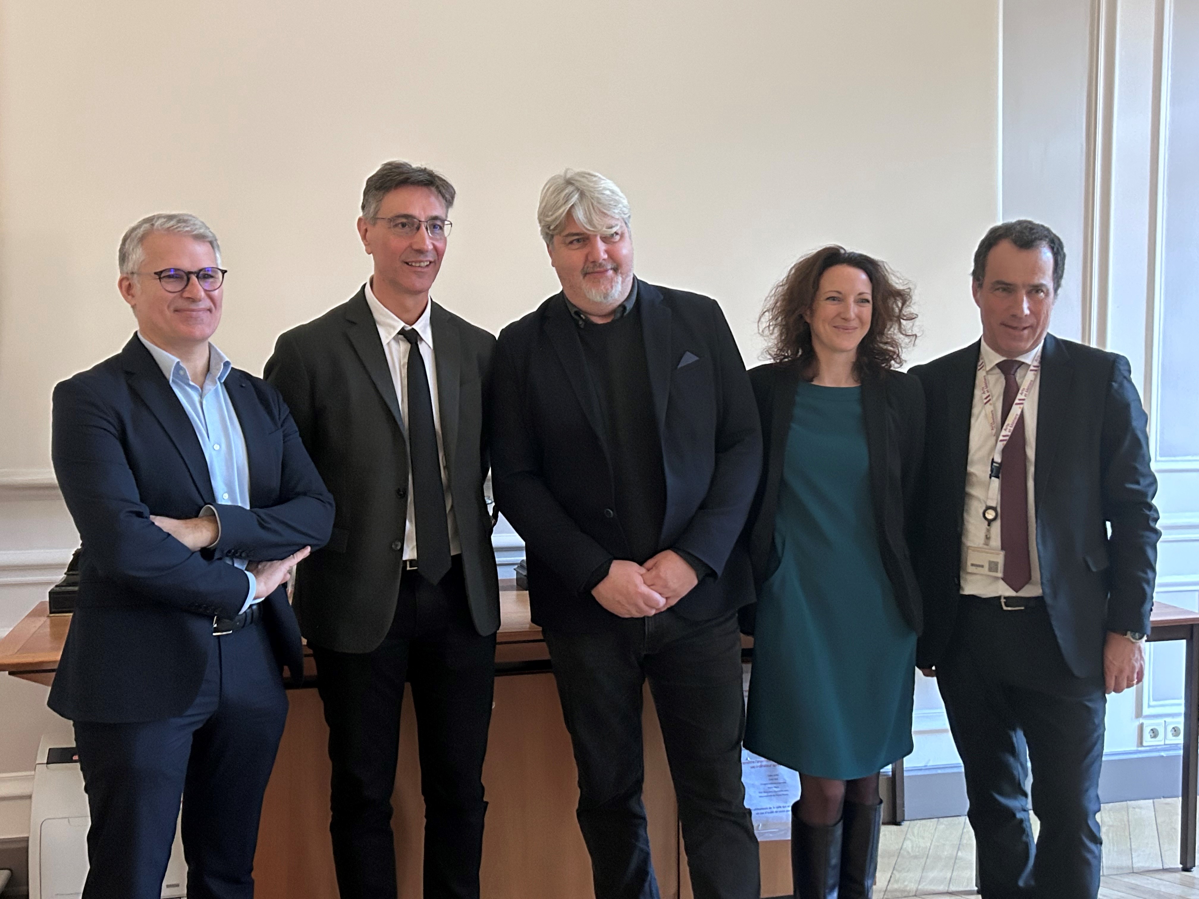 Philippe Rouch, Stéphane Desmaison, Xavier Chateau, Coline Moal Vignon, et Laurent Champaney lors de la conférence Arts et Métiers du 30 novembre 2023