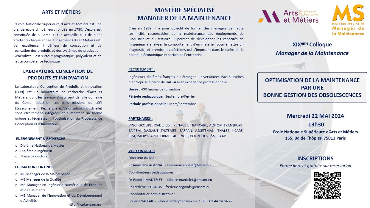 COLLOQUE - MASTÈRE SPÉCIALISÉ "MANAGER DE LA MAINTENANCE"