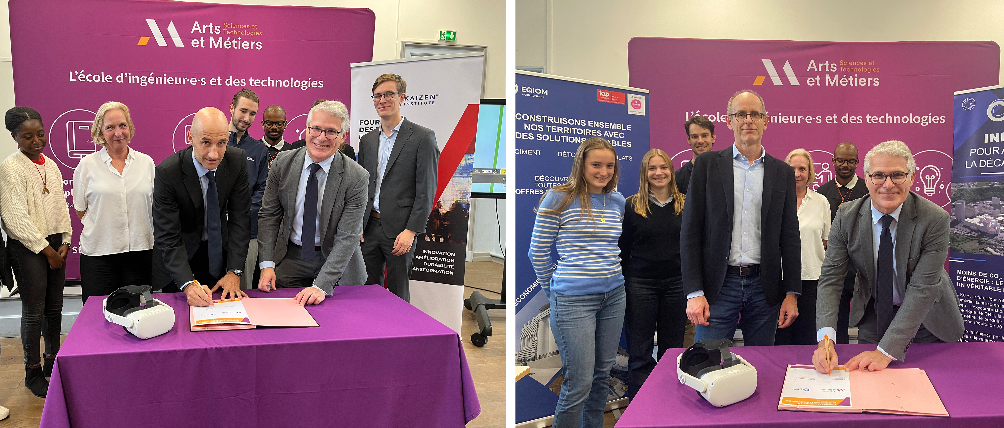 Signatures de renouvellement des contrats de mécénat entre le campus Arts et Métiers de Lille et EQIOM et Kaizen Institute