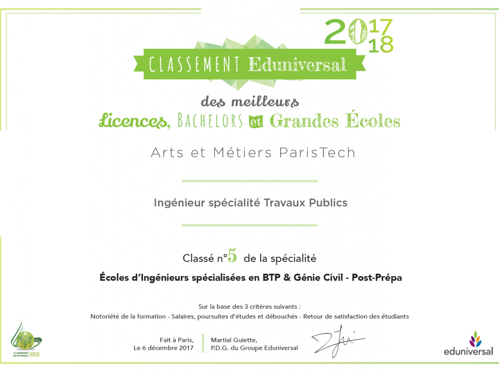 Diplôme Eduniversal classement FIP méca 2017-2018