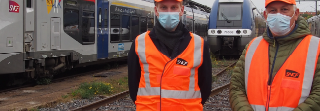 Mathieu Laurent étudiant apprenti en Programme ingénieur de spécialité et Bernard Ham son tuteur au Technicentre Grand Est de la SNCF