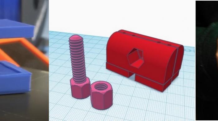Poubellator, porte stylo et pince pour lunettes réalisés dans le cadre du challenge Impression 3D.