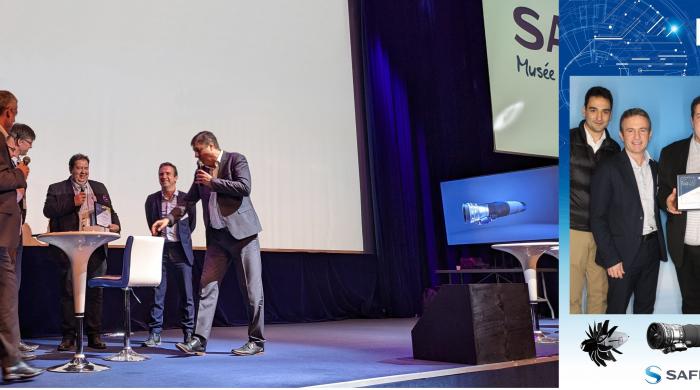 In January 2022, AMVALOR Arts et Métiers the Partnership Development Award at the Safran Group's R&T Day. Right: Bertrand Coulon and Farid Bakir, from the LIFSE laboratory.