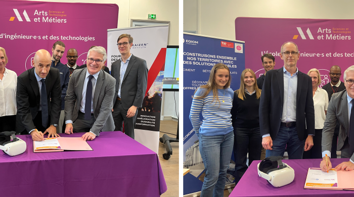 Signatures de renouvellement des contrats de mécénat entre le campus Arts et Métiers de Lille et EQIOM et Kaizen Institute